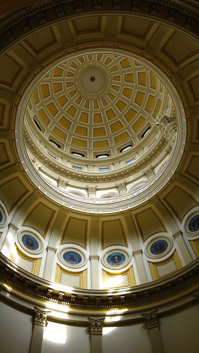 The view of the capitol dome looking up from inside the rotunda.