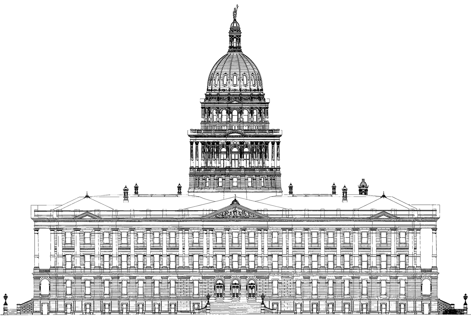 An architectural line drawing of plans for the capitol from 1886